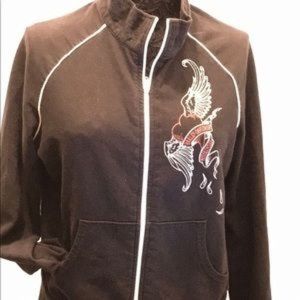 Harley Davidson woman black with white piping and red graphics zippered